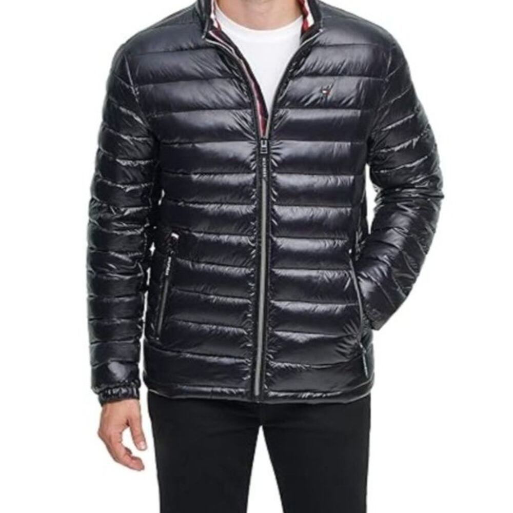 Tommy Hilfiger Ultra Loft Light Weight Puffer Shiny Jacket Mens Size XXL Black